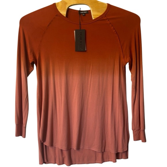 Dear John Heidi Autum Blaze Ombre Tee Size Large Split Raw Edge Hi-Lo Hem Tunic - Picture 1 of 8
